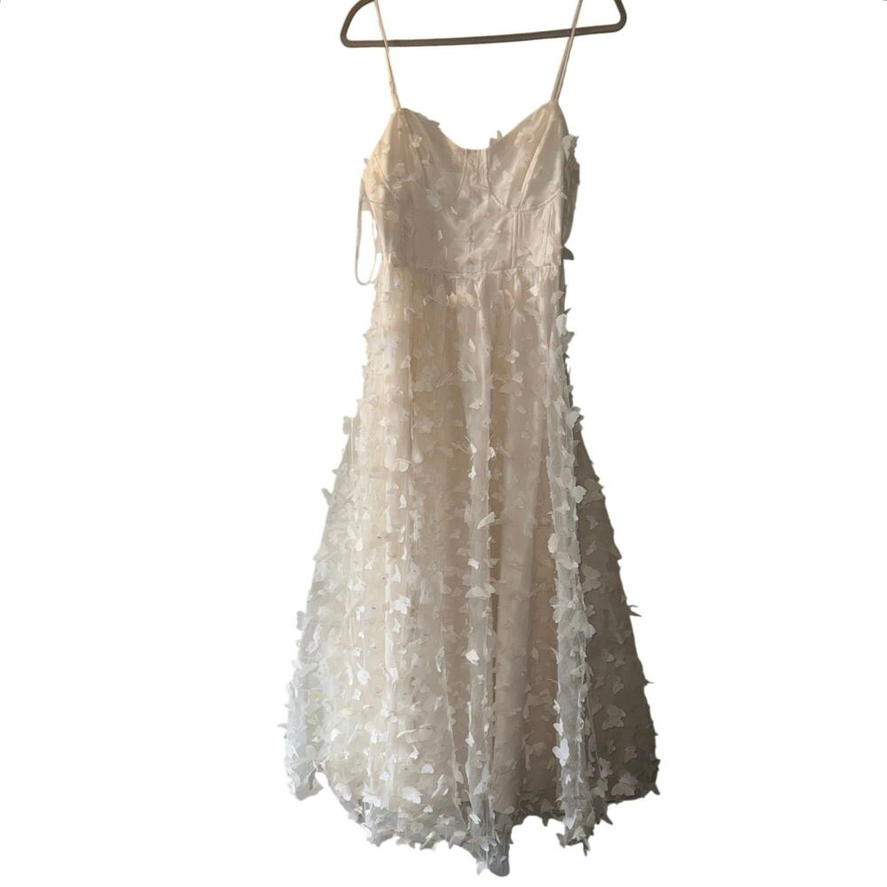 NWT NATASHA BUTTERFLY MESH LACE UP MIDI DRESS - CREAM SIZE SMALL BRIDAL WEDDING - Picture 5 of 9